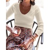 image:imageANRABESS Womens Long Sleeve Scalloped Scoop Neck Sweater  Soft Comfy Ribbed Knit TopCute Slim Fitted ShirtsWorkampEveryday WearWarm Layering ClothingFall Spring Casual OutfitsBeige