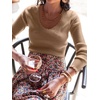 image:imageANRABESS Womens Long Sleeve Scalloped Scoop Neck Sweater  Soft Comfy Ribbed Knit TopCute Slim Fitted ShirtsWorkampEveryday WearWarm Layering ClothingFall Spring Casual OutfitsLight Camel