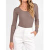image:imageANRABESS Womens Long Sleeve Scalloped Scoop Neck Sweater  Soft Comfy Ribbed Knit TopCute Slim Fitted ShirtsWorkampEveryday WearWarm Layering ClothingFall Spring Casual OutfitsNutmeg