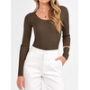 image:imageANRABESS Womens Long Sleeve Scalloped Scoop Neck Sweater  Soft Comfy Ribbed Knit TopCute Slim Fitted ShirtsWorkampEveryday WearWarm Layering ClothingFall Spring Casual OutfitsCoffee