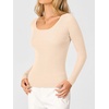 image:imageANRABESS Womens Long Sleeve Scalloped Scoop Neck Sweater  Soft Comfy Ribbed Knit TopCute Slim Fitted ShirtsWorkampEveryday WearWarm Layering ClothingFall Spring Casual OutfitsParchment