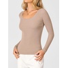 image:imageANRABESS Womens Long Sleeve Scalloped Scoop Neck Sweater  Soft Comfy Ribbed Knit TopCute Slim Fitted ShirtsWorkampEveryday WearWarm Layering ClothingFall Spring Casual OutfitsBright Tan