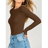 image:imageANRABESS Womens Long Sleeve Shirts Boat Neck Double Lined Top  Basic Slim Fitted Tshirts Stretchy Soft BreathableFall Winter Layer Clothing Going Out Casual Outfits Travel Everyday WearBrown