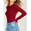 image:imageANRABESS Womens Long Sleeve Shirts Boat Neck Double Lined Top  Basic Slim Fitted Tshirts Stretchy Soft BreathableFall Winter Layer Clothing Going Out Casual Outfits Travel Everyday WearRed
