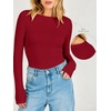 image:imageANRABESS Womens Long Sleeve Shirts Boat Neck Double Lined Top  Basic Slim Fitted Tshirts Stretchy Soft BreathableFall Winter Layer Clothing Going Out Casual Outfits Travel Everyday WearRed