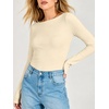 image:imageANRABESS Womens Long Sleeve Shirts Boat Neck Double Lined Top  Basic Slim Fitted Tshirts Stretchy Soft BreathableFall Winter Layer Clothing Going Out Casual Outfits Travel Everyday WearBeige