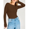 image:imageANRABESS Womens Long Sleeve Shirts Boat Neck Double Lined Top  Basic Slim Fitted Tshirts Stretchy Soft BreathableFall Winter Layer Clothing Going Out Casual Outfits Travel Everyday WearBrown
