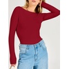 image:imageANRABESS Womens Long Sleeve Shirts Boat Neck Double Lined Top  Basic Slim Fitted Tshirts Stretchy Soft BreathableFall Winter Layer Clothing Going Out Casual Outfits Travel Everyday WearRed