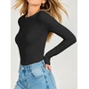 image:imageANRABESS Womens Long Sleeve Shirts Boat Neck Double Lined Top  Basic Slim Fitted Tshirts Stretchy Soft BreathableFall Winter Layer Clothing Going Out Casual Outfits Travel Everyday WearBlack