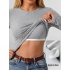 image:imageANRABESS Womens Long Sleeve Shirts Top Built in Bra  Crew NeckSoft Stretchy Breathable RibbedSlim FitBasic TeeCasual Going OutWork Travel AllDay WearSpring Fall LayerGrey