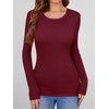 image:imageANRABESS Womens Long Sleeve Shirts Top Built in Bra  Crew NeckSoft Stretchy Breathable RibbedSlim FitBasic TeeCasual Going OutWork Travel AllDay WearSpring Fall LayerWine Red