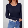 image:imageANRABESS Womens Long Sleeve Shirts Top Built in Bra  Crew NeckSoft Stretchy Breathable RibbedSlim FitBasic TeeCasual Going OutWork Travel AllDay WearSpring Fall LayerNavy Blue