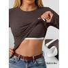 image:imageANRABESS Womens Long Sleeve Shirts Top Built in Bra  Crew NeckSoft Stretchy Breathable RibbedSlim FitBasic TeeCasual Going OutWork Travel AllDay WearSpring Fall LayerCoffee