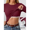 image:imageANRABESS Womens Long Sleeve Shirts Top Built in Bra  Crew NeckSoft Stretchy Breathable RibbedSlim FitBasic TeeCasual Going OutWork Travel AllDay WearSpring Fall LayerWine Red