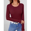 image:imageANRABESS Womens Long Sleeve Shirts Top Built in Bra  Crew NeckSoft Stretchy Breathable RibbedSlim FitBasic TeeCasual Going OutWork Travel AllDay WearSpring Fall LayerWine Red
