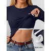 image:imageANRABESS Womens Long Sleeve Shirts Top Built in Bra  Crew NeckSoft Stretchy Breathable RibbedSlim FitBasic TeeCasual Going OutWork Travel AllDay WearSpring Fall LayerNavy Blue