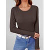 image:imageANRABESS Womens Long Sleeve Shirts Top Built in Bra  Crew NeckSoft Stretchy Breathable RibbedSlim FitBasic TeeCasual Going OutWork Travel AllDay WearSpring Fall LayerCoffee