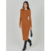 image:imageANRABESS Womens Long Sleeve Sweater Dress 2025 Fall Crewneck Bodycon Stretch Ribbed Knit Slim Fit Midi Dresses Trendy Outfits Rust Large