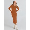 image:imageANRABESS Womens Long Sleeve Sweater Dress 2025 Fall Crewneck Bodycon Stretch Ribbed Knit Slim Fit Midi Dresses Trendy Outfits Rust Large