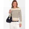 image:imageANRABESS Womens Long Sleeve Sweaters Cropped Crew Neck  Business Casual TopsLight Weight Comfy KnitPullover ShortSweaterBasic ClassicFall Fashion Winter Layer ClothesLight Parchment Black Stripe