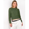 image:imageANRABESS Womens Long Sleeve Sweaters Cropped Crew Neck  Business Casual TopsLight Weight Comfy KnitPullover ShortSweaterBasic ClassicFall Fashion Winter Layer ClothesArmy Green