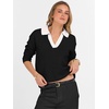 image:imageANRABESS Womens Polo V Neck Long Sleeve Sweaters Lightweight Dressy Casual Business Basic Knit Pullover Top 2026 Fall OutfitsBlack White