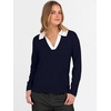 image:imageANRABESS Womens Polo V Neck Long Sleeve Sweaters Lightweight Dressy Casual Business Basic Knit Pullover Top 2026 Fall OutfitsNavy White