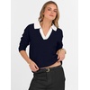 image:imageANRABESS Womens Polo V Neck Long Sleeve Sweaters Lightweight Dressy Casual Business Basic Knit Pullover Top 2026 Fall OutfitsNavy White