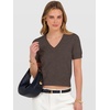 image:imageANRABESS Womens Short Sleeve Sweaters Cropped V Neck Business Casual Lightweight Sweater Tops Summer Spring Clothes 2026Brown