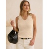 image:imageANRABESS Womens Summer Tank Tops Wool Blend V Neck Ruffle Sleeveless Sweater Fitted Casual Going Out Work Travel ShirtsParchment