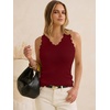 image:imageANRABESS Womens Summer Tank Tops Wool Blend V Neck Ruffle Sleeveless Sweater Fitted Casual Going Out Work Travel ShirtsWine Red