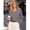 image:imageANRABESS Womens Sweaters V Neck Scallop Long Sleeve Pullover  Soft Lightweight Knit Top Cute Ribbed Cuff Loose Fit Casual Basic Elegant Office Work Daily Wear Fall Spring OutfitsNutmeg