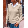 image:imageANRABESS Womens Sweaters V Neck Scallop Long Sleeve Pullover  Soft Lightweight Knit Top Cute Ribbed Cuff Loose Fit Casual Basic Elegant Office Work Daily Wear Fall Spring OutfitsAlmond