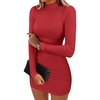 image:imageANRABESS Women Long Sleeve Mock Neck Bodycon Mini Dress 2026 Fall Ribbed Slim Fit Pencil Cocktail Club Night DressesRed