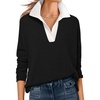 image:imageANRABESS Womens Polo V Neck Long Sleeve Sweaters Lightweight Dressy Casual Business Basic Knit Pullover Top 2026 Fall OutfitsBlack White