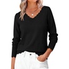 image:imageANRABESS Womens Sweaters V Neck Scallop Long Sleeve Pullover  Soft Lightweight Knit Top Cute Ribbed Cuff Loose Fit Casual Basic Elegant Office Work Daily Wear Fall Spring OutfitsBlack