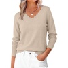 image:imageANRABESS Womens Sweaters V Neck Scallop Long Sleeve Pullover  Soft Lightweight Knit Top Cute Ribbed Cuff Loose Fit Casual Basic Elegant Office Work Daily Wear Fall Spring OutfitsAlmond