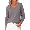 image:imageANRABESS Womens Sweaters V Neck Scallop Long Sleeve Pullover  Soft Lightweight Knit Top Cute Ribbed Cuff Loose Fit Casual Basic Elegant Office Work Daily Wear Fall Spring OutfitsNutmeg