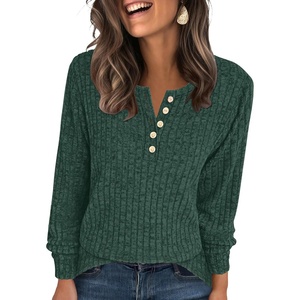 image:imageANRABESS Ribbed Long Sleeve Henley Shirts for Women  Soft lightweight Sweaters Loose Fit Office Work Casual Daily Wear Tunic 2026 Fall Winter Transition OutfitsGreen