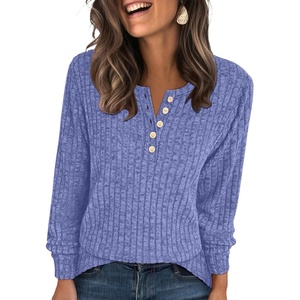 image:imageANRABESS Ribbed Long Sleeve Henley Shirts for Women  Soft lightweight Sweaters Loose Fit Office Work Casual Daily Wear Tunic 2026 Fall Winter Transition OutfitsDeep Blue