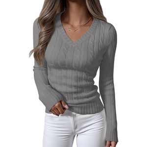 image:imageANRABESS Womens Cable Knit V Neck Fitted Sweaters  Long Sleeve Pullover Top Soft Cozy Business Casual Work amp Basic Daily Wear Fall Spring Outfits Winter Layer ClothingGrey
