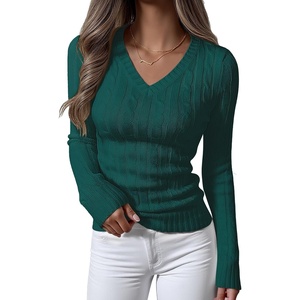 image:imageANRABESS Womens Cable Knit V Neck Fitted Sweaters  Long Sleeve Pullover Top Soft Cozy Business Casual Work amp Basic Daily Wear Fall Spring Outfits Winter Layer ClothingDeep Green