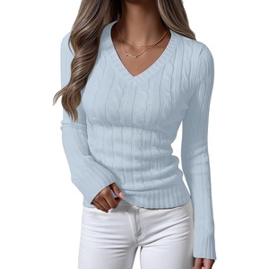 image:imageANRABESS Womens Cable Knit V Neck Fitted Sweaters  Long Sleeve Pullover Top Soft Cozy Business Casual Work amp Basic Daily Wear Fall Spring Outfits Winter Layer ClothingLight Blue
