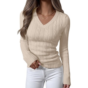 image:imageANRABESS Womens Cable Knit V Neck Fitted Sweaters  Long Sleeve Pullover Top Soft Cozy Business Casual Work amp Basic Daily Wear Fall Spring Outfits Winter Layer ClothingApricot