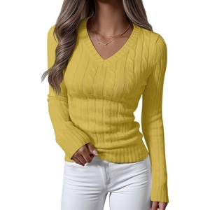image:imageANRABESS Womens Cable Knit V Neck Fitted Sweaters  Long Sleeve Pullover Top Soft Cozy Business Casual Work amp Basic Daily Wear Fall Spring Outfits Winter Layer ClothingYellow