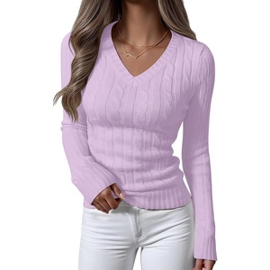 image:imageANRABESS Womens Cable Knit V Neck Fitted Sweaters  Long Sleeve Pullover Top Soft Cozy Business Casual Work amp Basic Daily Wear Fall Spring Outfits Winter Layer ClothingLight Purple