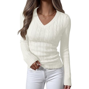 image:imageANRABESS Womens Cable Knit V Neck Fitted Sweaters  Long Sleeve Pullover Top Soft Cozy Business Casual Work amp Basic Daily Wear Fall Spring Outfits Winter Layer ClothingCream White