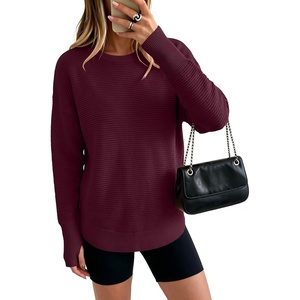 image:imageANRABESS Womens Long Sleeve Crew Neck Pullover Sweater  Ribbed Knit Tunic Top amp Thumb Hole Work Office Travel Basic Casual Fall Outfits For Daily Wear Winter Transition ClothingWine Red