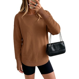 image:imageANRABESS Womens Long Sleeve Crew Neck Pullover Sweater  Ribbed Knit Tunic Top amp Thumb Hole Work Office Travel Basic Casual Fall Outfits For Daily Wear Winter Transition ClothingCaramel