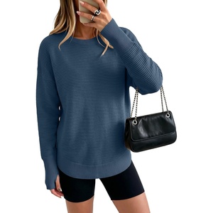 image:imageANRABESS Womens Long Sleeve Crew Neck Pullover Sweater  Ribbed Knit Tunic Top amp Thumb Hole Work Office Travel Basic Casual Fall Outfits For Daily Wear Winter Transition ClothingDusty Blue